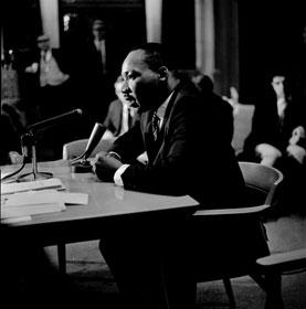 The Rev. Martin Luther King Jr. speaks at an April 4, 1967, news conference at The Riverside Church in New York. The Rev. Martin Luther King Jr. speaks at an April 4, 1967, news conference at The Riverside Church in New York.