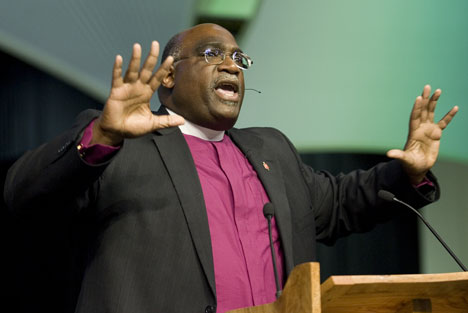 Bishop Gregory Palmer delivers the parting message to General Conference delegates during closing worship.