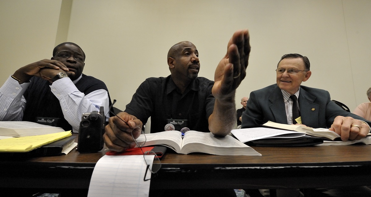 Delegate Joseph Daniels of the church's Baltimore-Washington Area addresses a session of the Local Church legislative committee of the 2008 United Methodist General Conference.