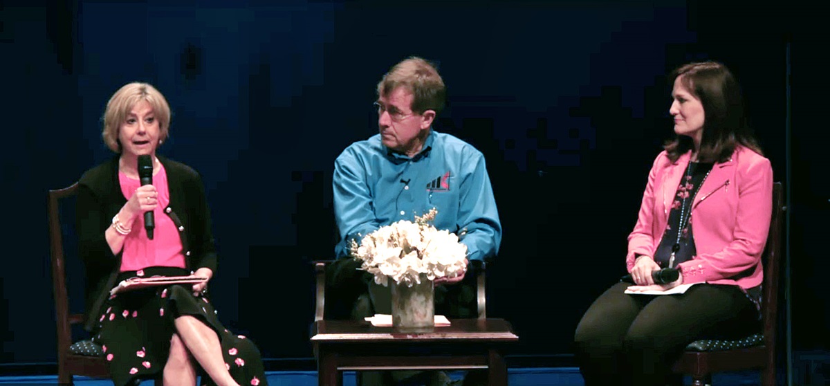 Screen shot from a livestream Q&A held by Bishop Scott Jones with members of the Texas Conference. From left, Leah Taylor, member of the Commission on a Way Forward, Bishop Scott Jones, and the Rev. Jessica LaGrone, also a commission member. Photo courtesy of the Texas Conference. 
