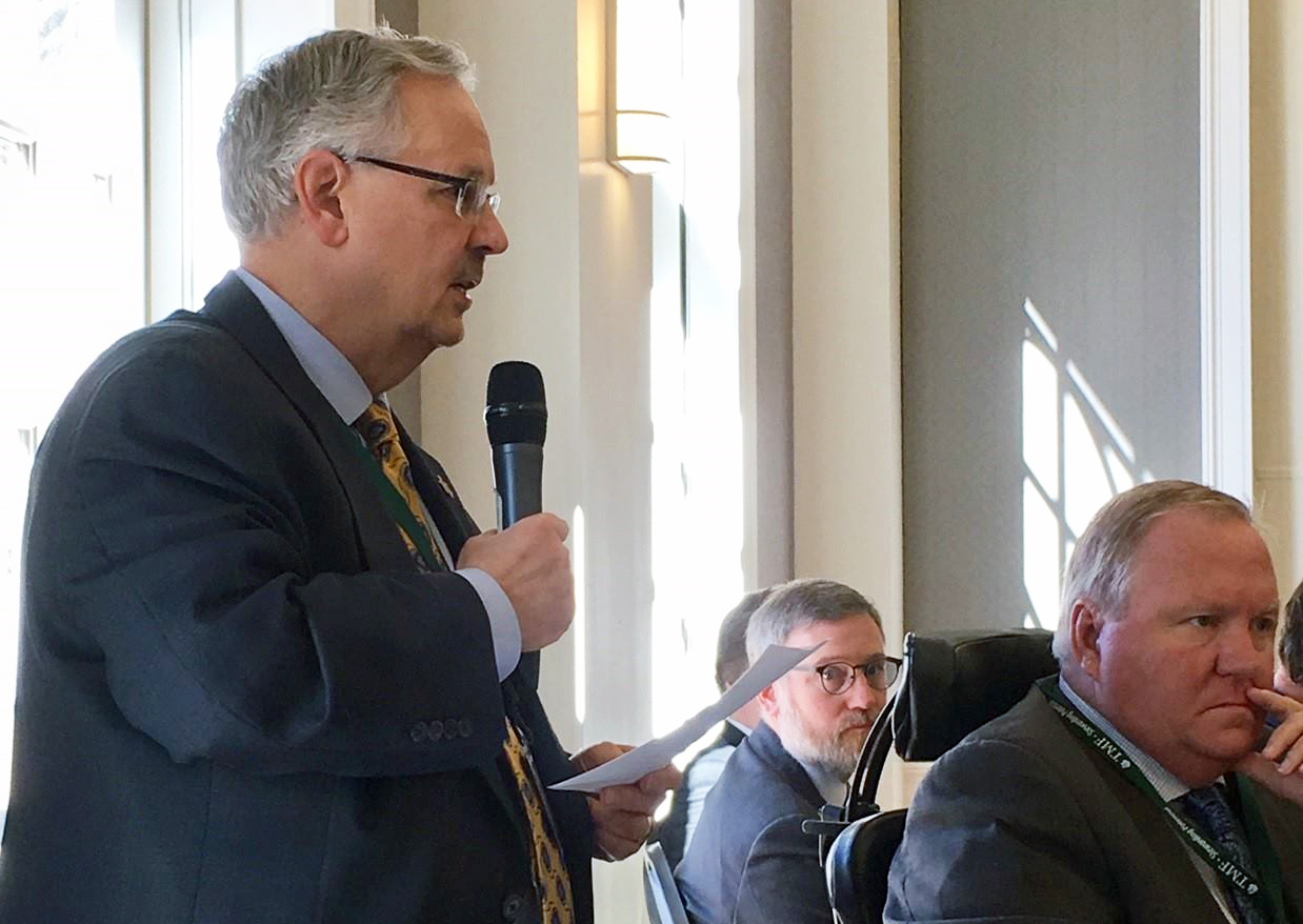 Bishop Bruce R. Ough, Council of Bishops president, speaks at Dallas meeting of church leaders to discuss the denomination's future. Photo by Maidstone Mulenga, Council of Bishops.