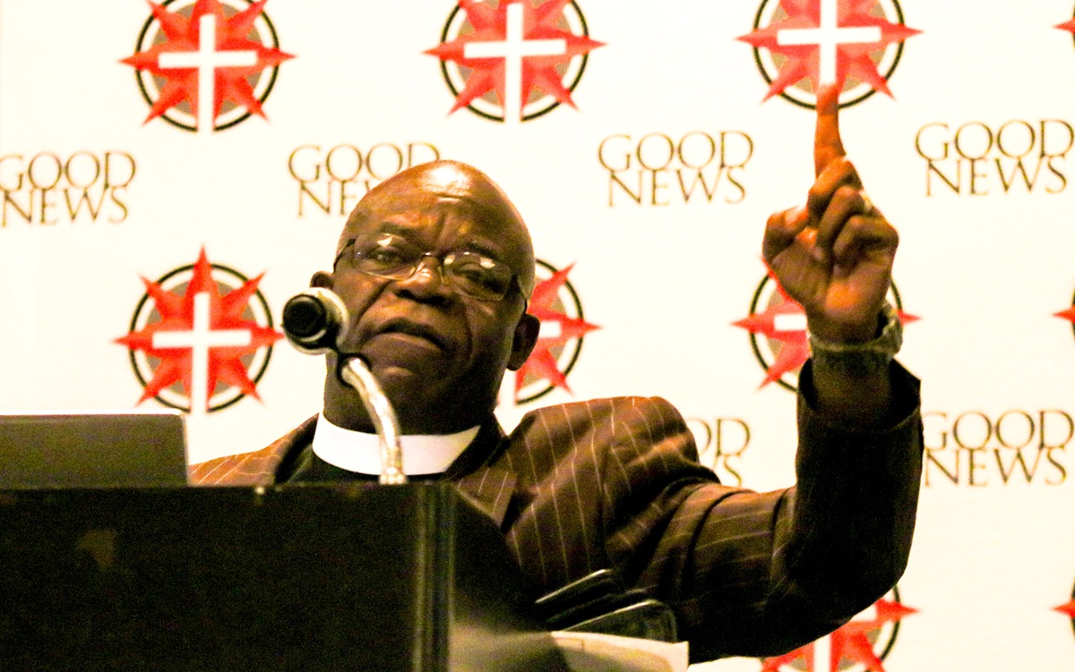 The Rev. Jerry Kulah makes his case for the Modified Traditional Plan during a Feb. 23 breakfast hosted by Good News, an unofficial traditional caucus of The United Methodist Church. The breakfast drew an overflow crowd to a St. Louis hotel on the opening day of the 2019 General Conference. Photo by Steve Beard, Good News.