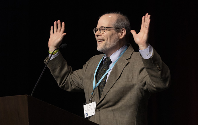 Rev. Tom Rand from the 2020 Pre-General Conference Briefing Choice from two photos of the Rev. Tom Rand.  The Rev. Tom Rand, member, Study of Ministry Commission and lead pastor, Sylvania (Ohio) First United Methodist Church, speaks at the 2020 Pre-General Conference Briefing in Nashville, Tenn. Photo by  Kathleen Barry, UM News.
