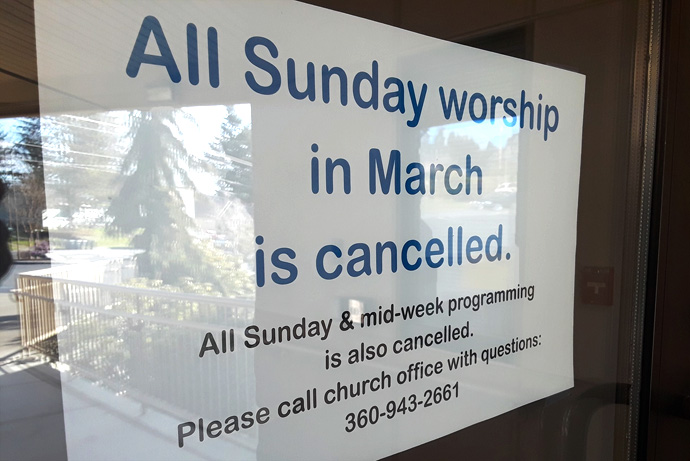 Churches in the Pacific Northwest, such as First United Methodist of Olympia, Washington, are taking strong measures in response to the spread of the coronavirus. Photo courtesy First United Methodist Church of Olympia, Washington.