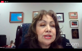 United Methodist Bishop Minerva Carcaño discusses the impact that the coronavirus has had on society’s most vulnerable people during an online meeting of the denomination’s Council of Bishops. Screenshot of Zoom meeting via Facebook by UM News.