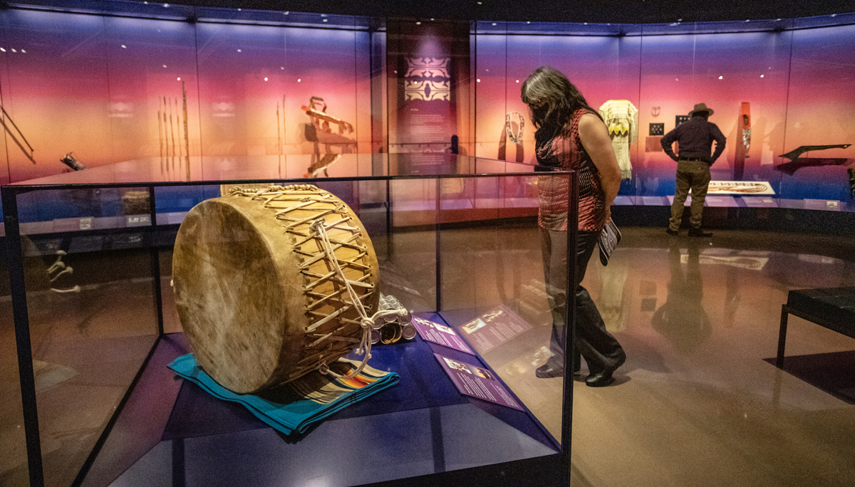 Visitors browse a gallery of artifacts at the First Americans Museum in Oklahoma City. The museum held its grand opening on Sept. 18-19. It took decades to get funding and build the museum. Photo courtesy of First Americans Museum. 