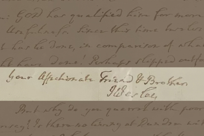 An original letter by John Wesley, dated July 16, 1785, from the collection at the Moore Methodist Museum in St. Simons Island, Ga. Photo courtesy of the Moore Methodist Museum.