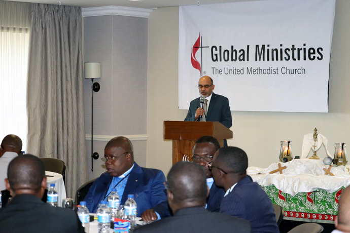 Roland Fernandes, Global Ministries’ top executive, addresses delegates to the Africa Mission Consultation in Maputo, Mozambique, April 17-19. The meeting enabled the agency to listen to and engage bishops, delegates and partners in mission on the continent. Photo by the Rev. Isaac Broune, UM News.