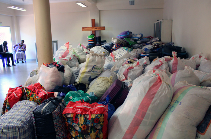 United Methodists in Zimbabwe donated $35,000 in cash and supplies to Cyclone Freddy survivors in Malawi. The donations were collected at the Zimbabwe West Conference head office in Harare. Photo by Kudzai Chingwe, UM News. 