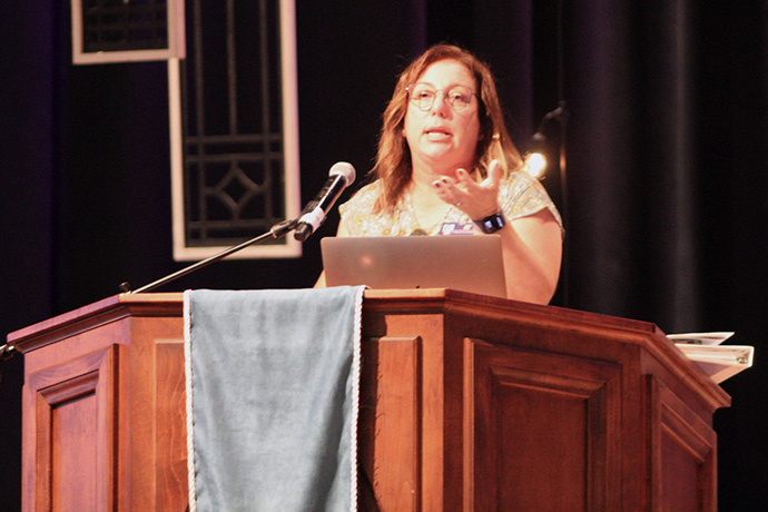 Kristi Wick, Vicky B. Gregg chair of gerontology at the University of Tennessee Chattanooga School of Nursing, outlines the challenges of an aging population with a shortage of care providers during a workshop Oct. 26 at Franklin First United Methodist Church in Franklin, Tenn. The event was a partnership between the university and ENCORE Ministry, the older adult ministry of the Tennessee-Western Kentucky Conference. Photo by Vernon Jordan, UM News.