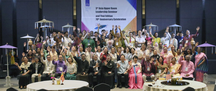Seventy-five editors, translators, distributors and partners of The Upper Room, a bimonthly magazine containing daily devotions published by The United Methodist Church, came together Oct. 23-27 in Bangkok, Thailand, for the third Asia Upper Room leadership seminar and to celebrate the 70th anniversary of the Thai edition of The Upper Room. Photo by the Rev. Thomas E. Kim, UM News. Click here to enlarge photo.
