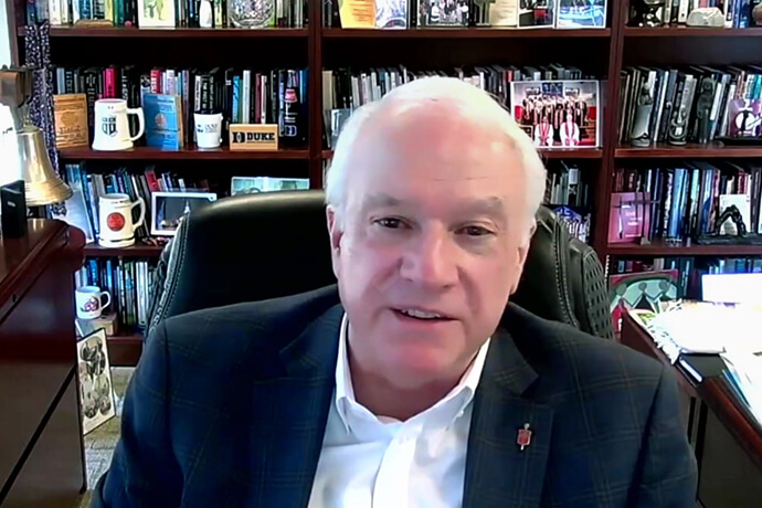 Council of Bishops President Thomas J. Bickerton encourages General Conference delegates to prepare for the international legislative assembly with prayer, meditation and fasting. During the online pre-General Conference briefing, he also urged delegates “to work together to create a new narrative” of where The United Methodist Church is going. Bishops preside at plenary sessions but do not have a vote. Screengrab courtesy of United Methodist Communications via Zoom by UM News.