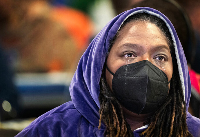 A delegate cries tears of joy after the United Methodist General Conference voted on May 1 to remove The United Methodist Church’s ban on the ordination of clergy who are “self-avowed practicing homosexuals.” The legislative assembly continues through May 3 in Charlotte, N.C. Photo by Larry McCormack, UM News.
