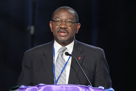 N. Oswald Tweh, president of the Judicial Council, speaks during the United Methodist General Conference in Charlotte, N.C., on May 3. The church’s top court released five decisions and a memorandum on its final day in response to a flurry of requests for declaratory decisions. Photo by Larry McCormack, UM News.
