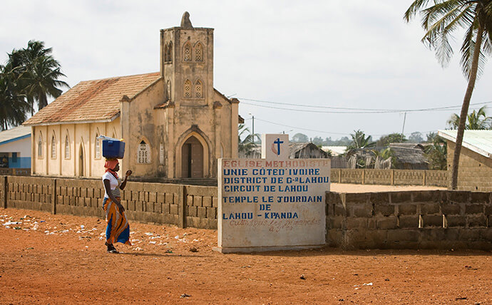 Jourdain Temple United Methodist Church sits just yards from the beach in Lahou-Plage in this 2008 photo. File photo by Mike DuBose, UM News.