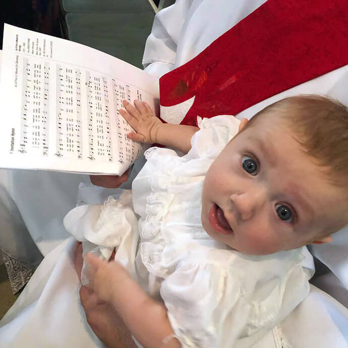 Isaac, son of the Rev. Diane Kenaston, was baptized during the 2019 West Virginia Annual Conference in Buckhannon, W.Va. Kenaston is helping lead an effort to improve parental leave policies in The United Methodist Church, with assistance from the United Methodist Commission on the Status and Role of Women. Photo courtesy of the Rev. Diane Kenaston.