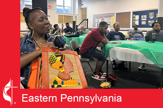 On Aug. 1, a group of leaders gathered in the basement hall of Mother African Zoar United Methodist Church in Philadelphia to strategize on how to help community members register and vote. Photo courtesy of the Eastern Pennsylvania Conference.