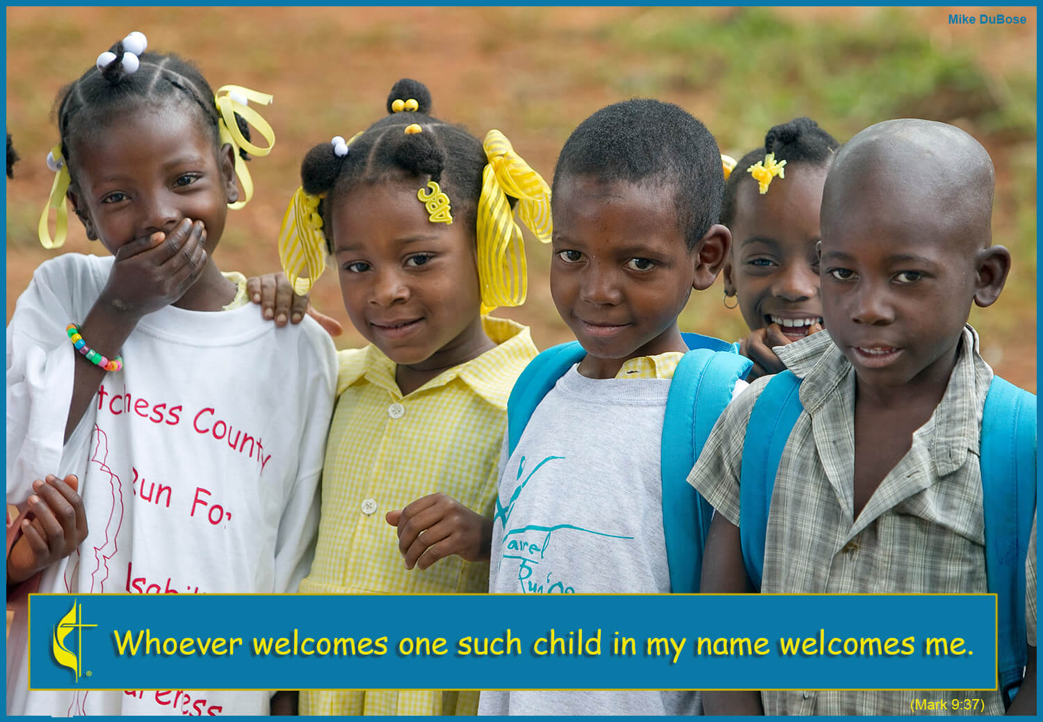 Children enjoy a game during Vacation Bible School at Furcy Methodist Church in Furcy, Haiti. 2011 photo by Mike DuBose; graphic by Laurens Glass, UM News.