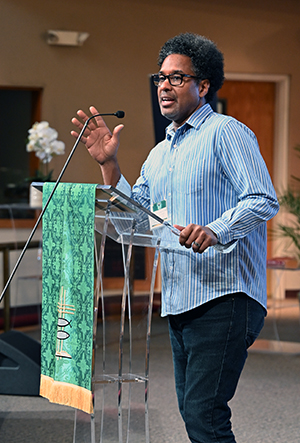 The Rev. Emanuel Cleaver III, senior pastor of St. James Church in Kansas City, Mo., speaks Oct. 5 during the biennial National Summit on Mass Incarceration and Social Justice, which was held at the United Methodist church. Photo by Jim Patterson, UM News.