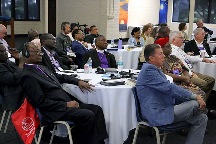 Bishops from Africa, the Philippines, Europe and the United States listen to a presentation on the church’s work against racism and tribalism. Photo by Rick Wolcott, Council of Bishops.
