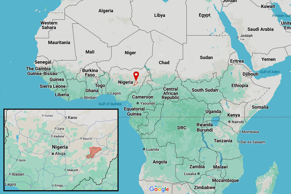 Une carte montre la zone de gouvernement local de Karim Lamido dans l'État de Taraba, au Nigeria, où les affrontements entre les membres de l'Église Méthodiste Unie et de l'Église Méthodiste Mondiale ont dégénéré le 15 décembre dans la communauté de Munga Dosso, causant la mort de trois méthodistes unis. Cartes avec l'aimable autorisation de Google ; graphique de Laurens Glass, UM News.