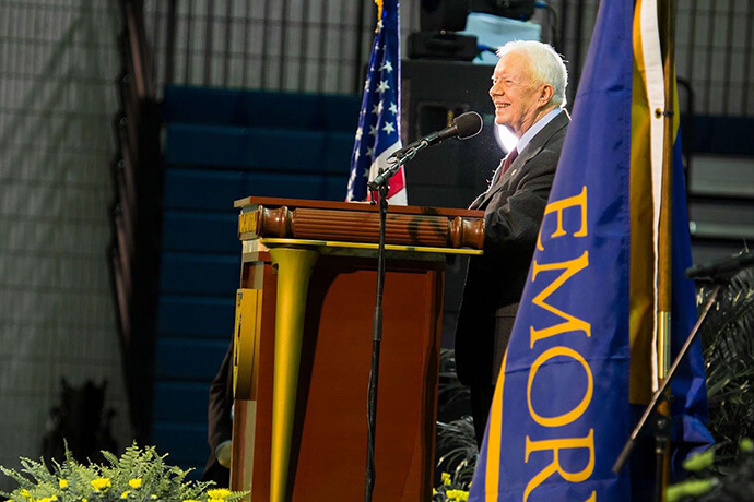 Jimmy Carter, président des États-Unis de 1977 à 1981, a rejoint la faculté de l'Université Emory d'Atlanta, liée à l'Église Méthodiste Unie, en 1982. M. Carter a été professeur distingué de l'université à Emory, et l'université a collaboré avec l'ancien président pour créer le Centre Carter à Atlanta. Photo avec l'aimable autorisation de l'université Emory.