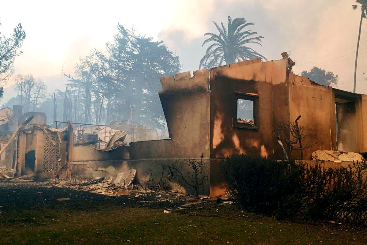 Altadena United Methodist Church in Altadena, Calif., is reduced to rubble after the Palisades and Eaton fires swept through southern California. Experts warn that Los Angeles is not yet out of danger as the fires remain uncontained. Photo by the Rev. Garth Gilliam, district superintendent, California-Pacific Conference.