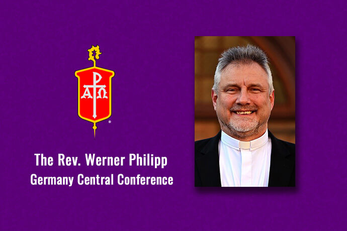 The Rev. Werner Philipp has been elected as a United Methodist bishop by delegates at the Germany Central Conference. Photo courtesy of Klaus Ulrich Ruof; graphic by UM News.