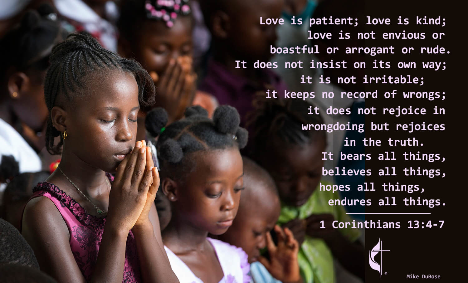 1 Corinthians 13:4-7. Photo by Mike DuBose; graphic by Laurens Glass, UM News.