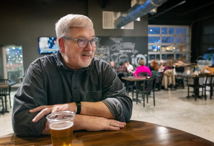 The Rev. Dale Cohen hosts the monthly Crafted Conversations discussion group at the Singin’ River Brewing Co. in Florence, Ala. The series is promoted as an informal gathering where people who may be “spiritual but not religious” can feel comfortable.