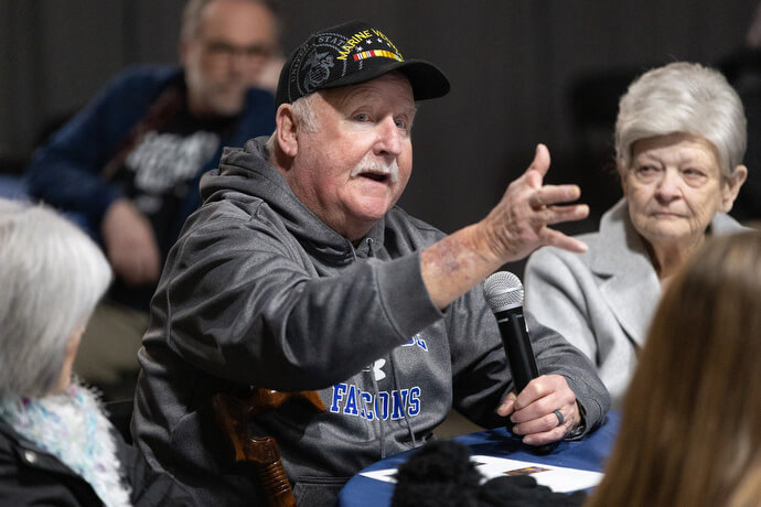 Dan Simpson makes a point during the Crafted Conversations discussion group.