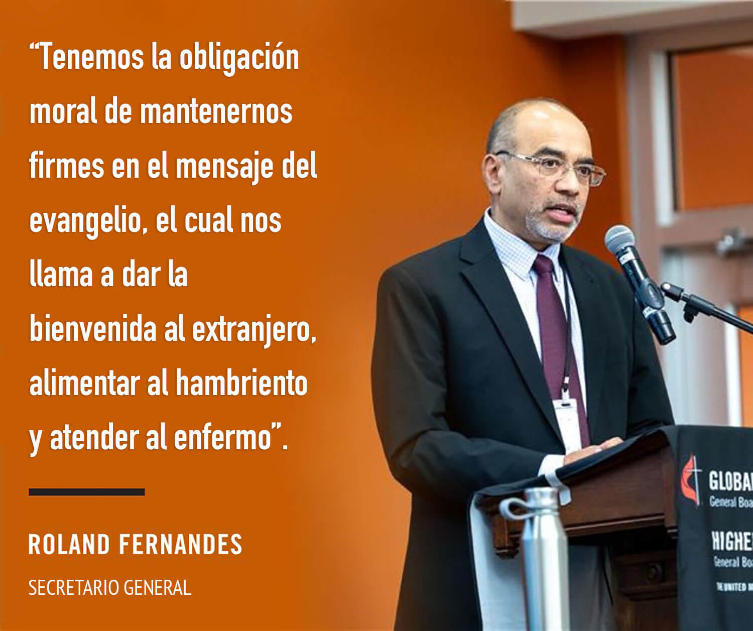 Roland Fernandes, secretario general presentó su informe a las juntas generales de Ministerios Globales y Educación Superior y Ministerio. Foto cortesía de la Junta General de Ministerios Globales.