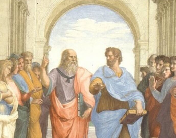 라파엘로가 그린 '아테네 학당'에 등장하는 플라톤과 소크라테스. 사진 출처, 위키미디어.