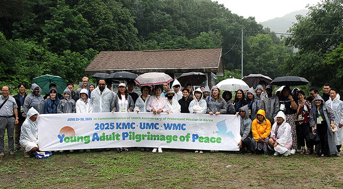 On June 25, marking the 75th anniversary of the Korean War’s outbreak, the 2025 Young Adults Pilgrimage of Peace participants visited Gollyeonggol Peace Park, the site of one of the largest civilian massacres during the war. Photo by the Rev. Thomas E. Kim, UM News.