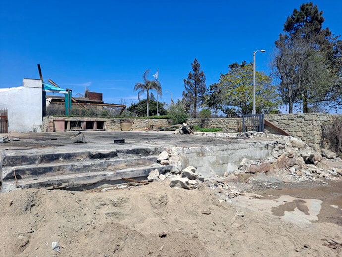 The recently cleared land of Community United Methodist Church in Pacific Palisades, Calif., awaits redevelopment. The Rev. Cathleen “Catie” Coots, Community’s new pastor, said she anticipates a “phased approach to rebuilding, including spaces that can be used for multiple purposes.” Photo courtesy of Bryan Swanson.
