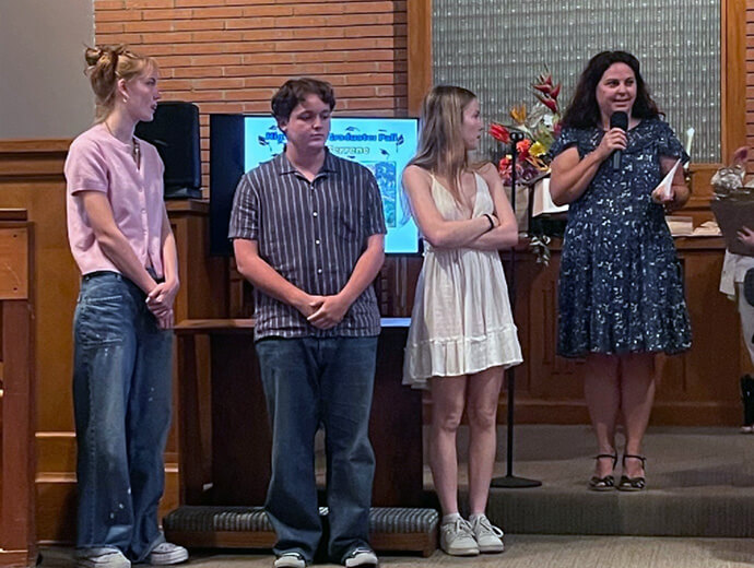 New graduates are recognized at Community United Methodist Church in Pacific Palisades, Calif., during worship in the chapel of First United Methodist of Santa Monica, Community’s temporary worship venue since May. Photo courtesy of Michelle Achen.